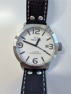 TW Steel White Dial Black Leather Strap Men’s Watch TW620